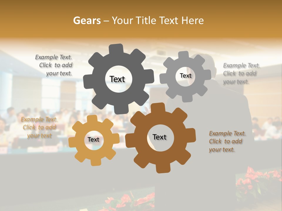 A Man Standing At A Podium In Front Of A Crowd Of People PowerPoint Template