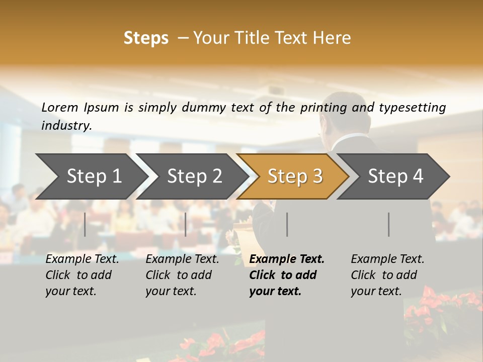 A Man Standing At A Podium In Front Of A Crowd Of People PowerPoint Template