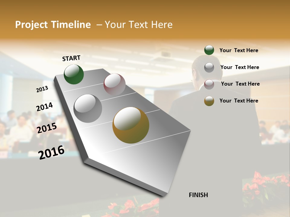 A Man Standing At A Podium In Front Of A Crowd Of People PowerPoint Template