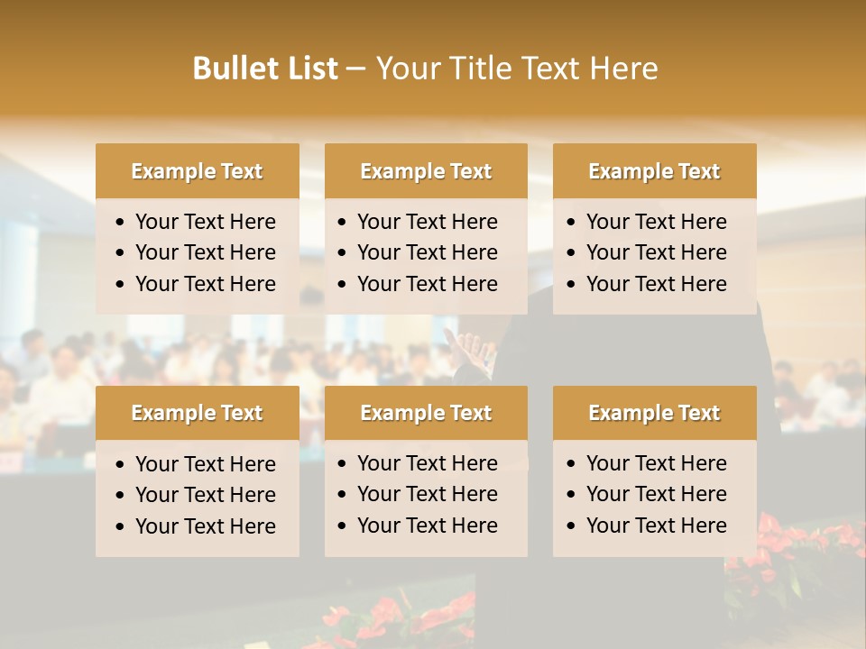 A Man Standing At A Podium In Front Of A Crowd Of People PowerPoint Template
