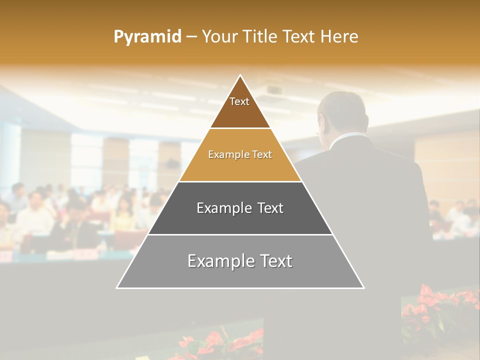 A Man Standing At A Podium In Front Of A Crowd Of People PowerPoint Template