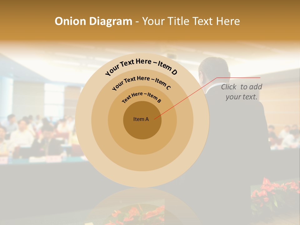 A Man Standing At A Podium In Front Of A Crowd Of People PowerPoint Template