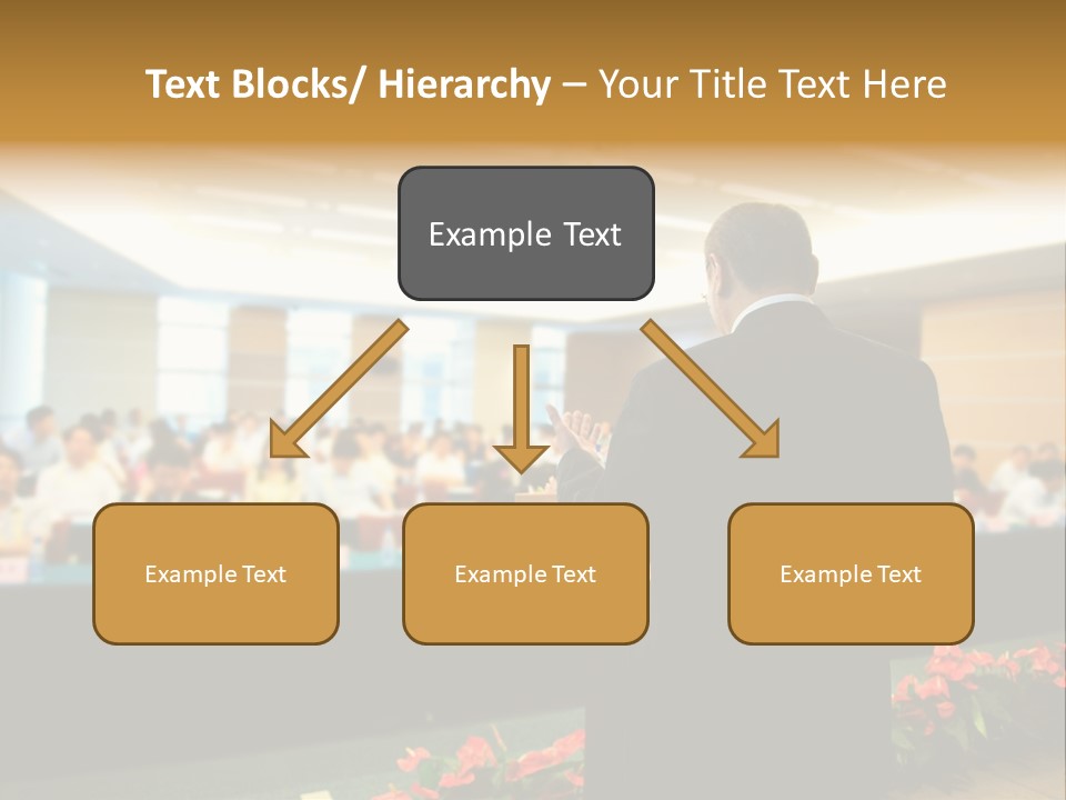 A Man Standing At A Podium In Front Of A Crowd Of People PowerPoint Template
