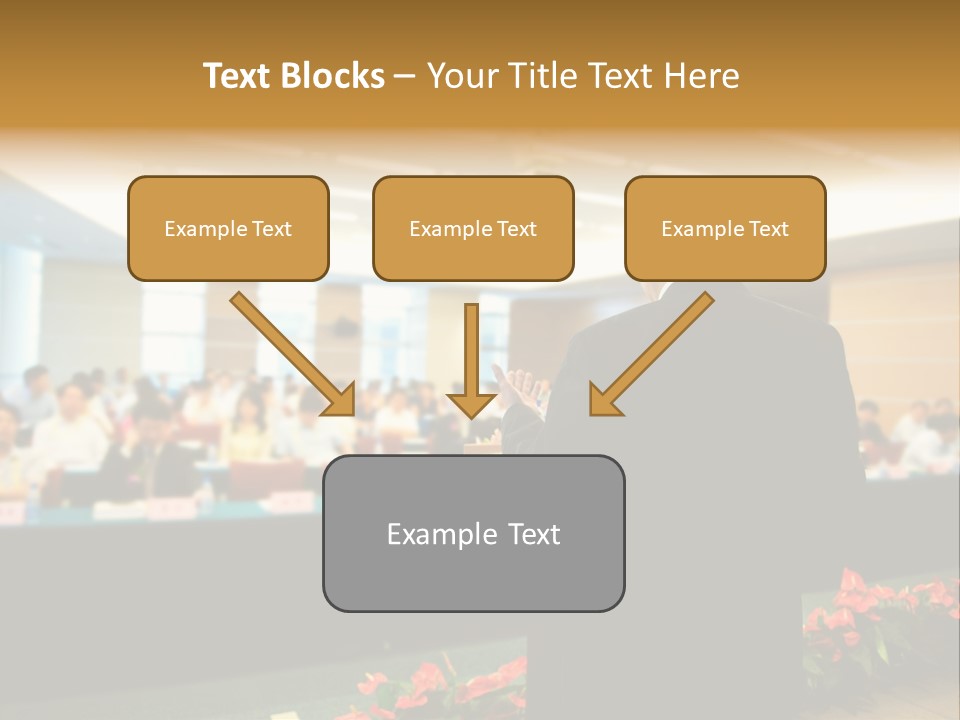 A Man Standing At A Podium In Front Of A Crowd Of People PowerPoint Template