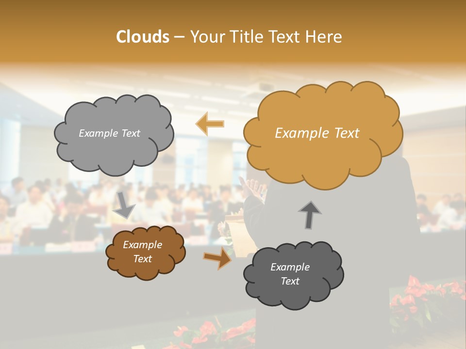 A Man Standing At A Podium In Front Of A Crowd Of People PowerPoint Template