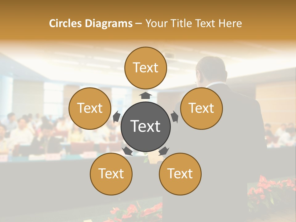 A Man Standing At A Podium In Front Of A Crowd Of People PowerPoint Template