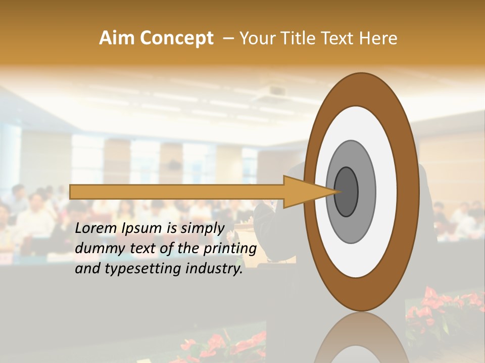 A Man Standing At A Podium In Front Of A Crowd Of People PowerPoint Template