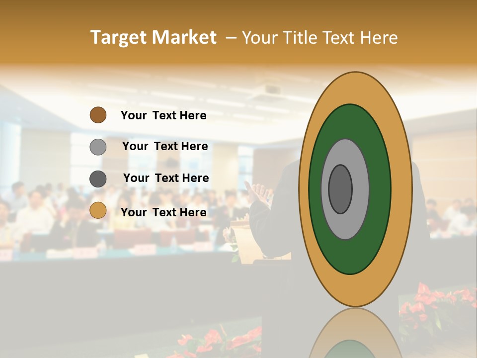 A Man Standing At A Podium In Front Of A Crowd Of People PowerPoint Template