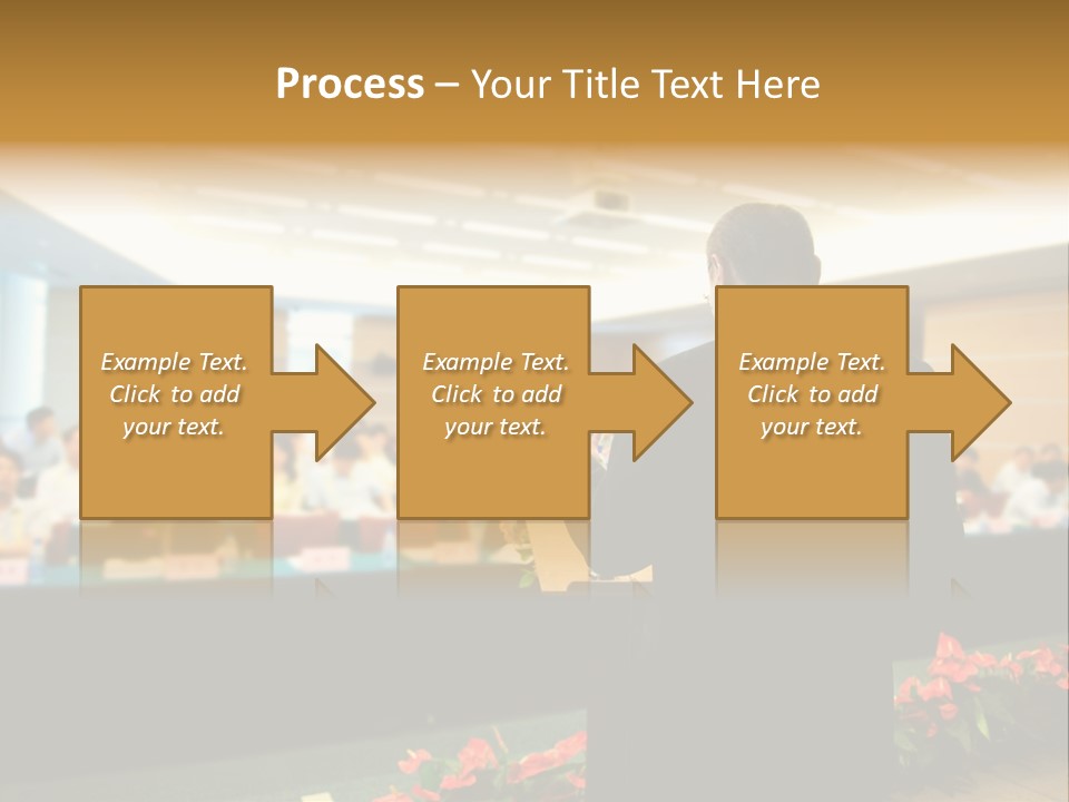 A Man Standing At A Podium In Front Of A Crowd Of People PowerPoint Template