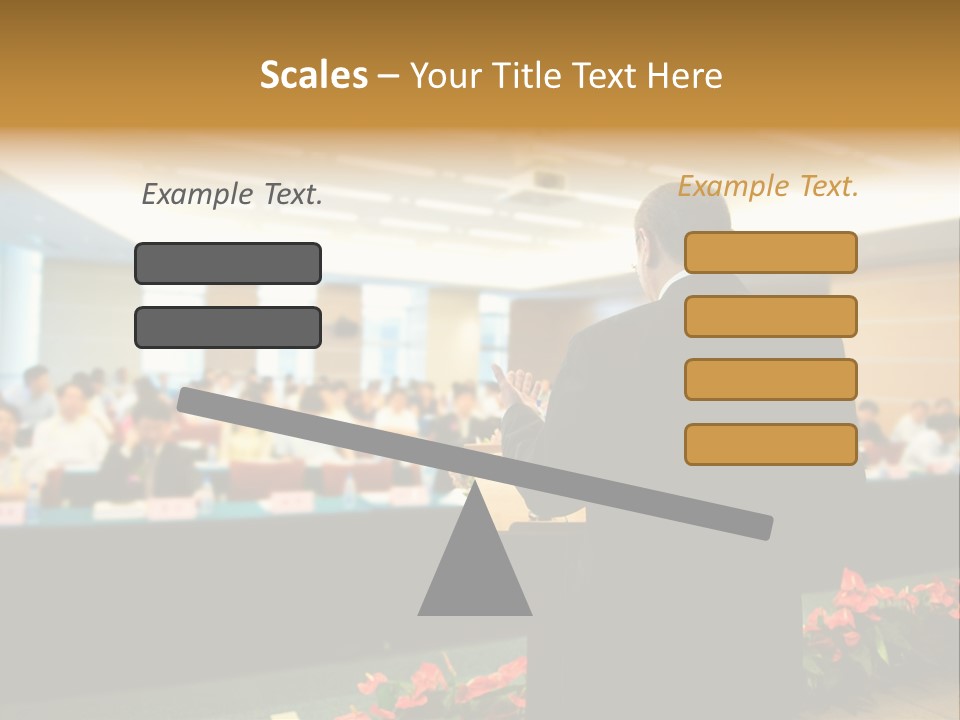 A Man Standing At A Podium In Front Of A Crowd Of People PowerPoint Template