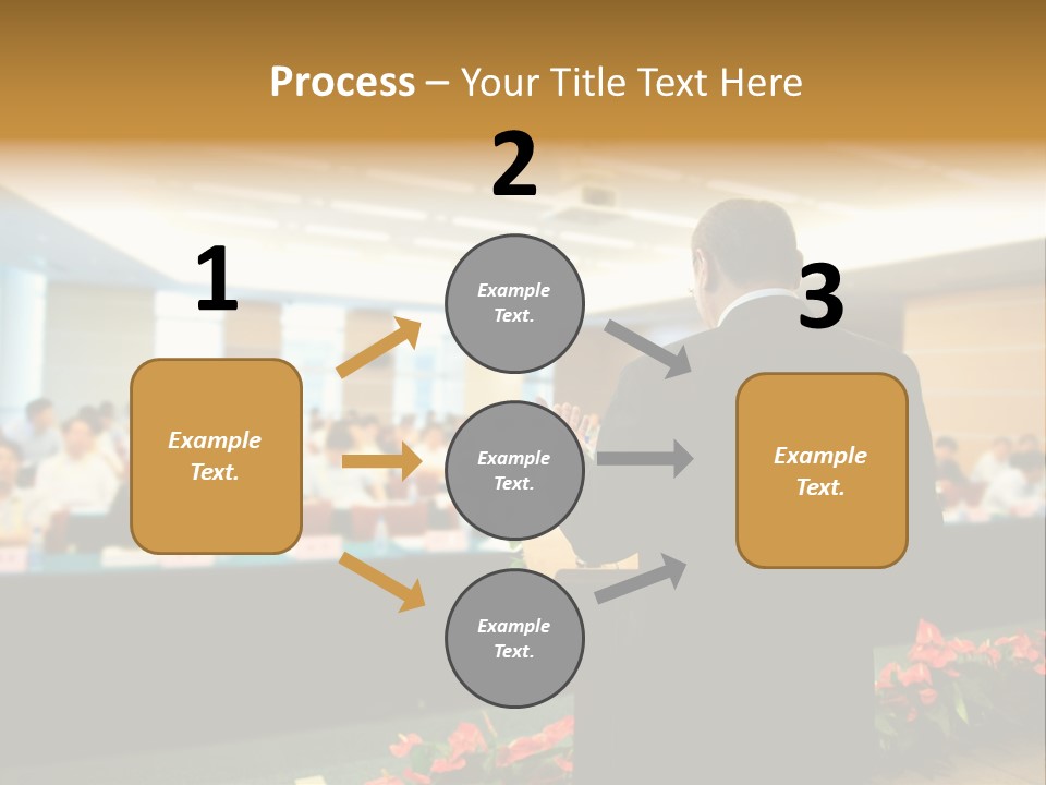 A Man Standing At A Podium In Front Of A Crowd Of People PowerPoint Template