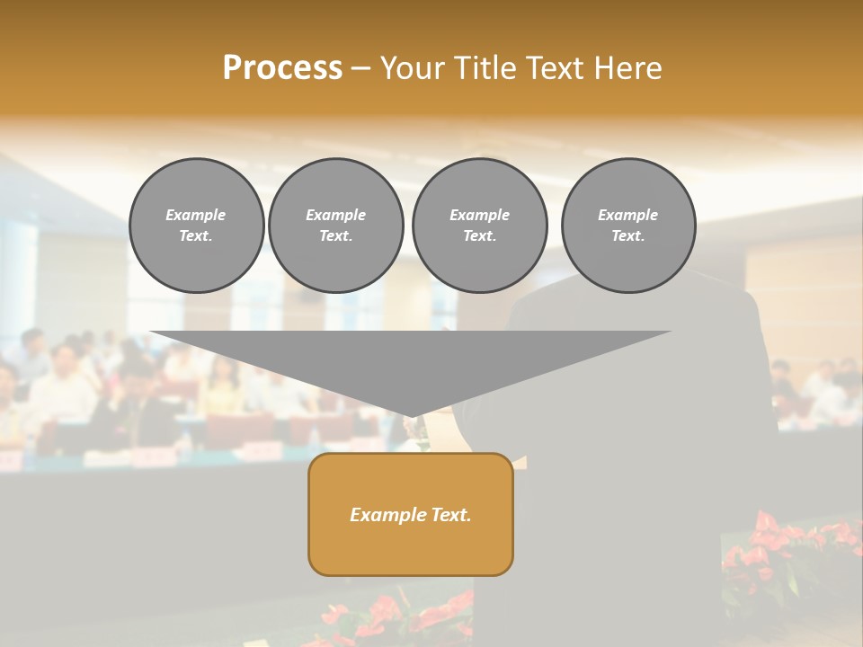 A Man Standing At A Podium In Front Of A Crowd Of People PowerPoint Template