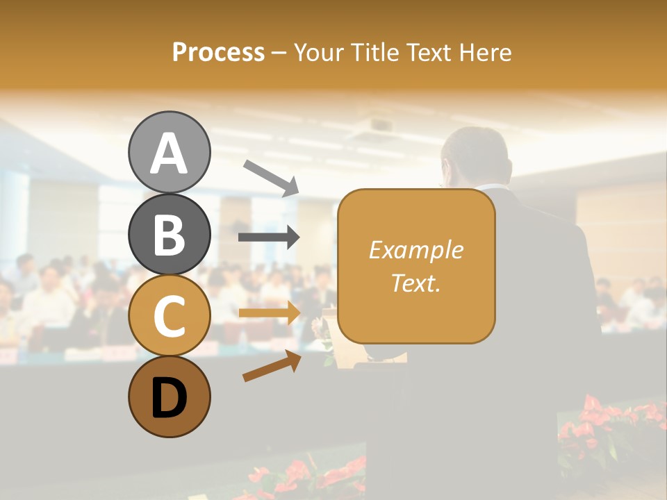 A Man Standing At A Podium In Front Of A Crowd Of People PowerPoint Template
