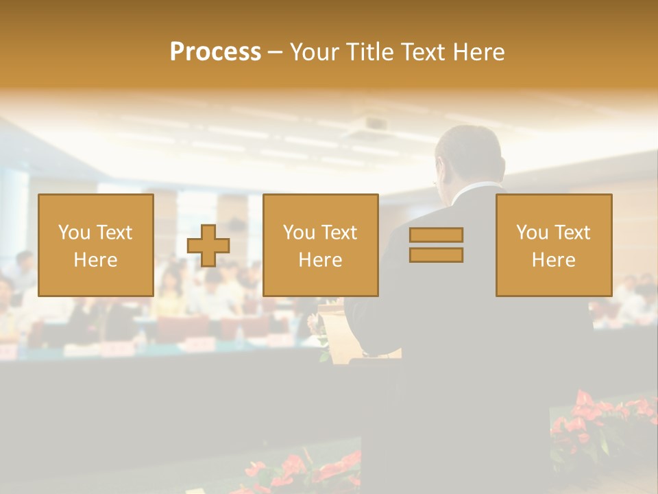 A Man Standing At A Podium In Front Of A Crowd Of People PowerPoint Template