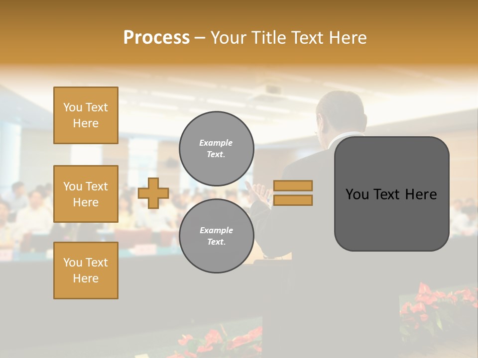 A Man Standing At A Podium In Front Of A Crowd Of People PowerPoint Template