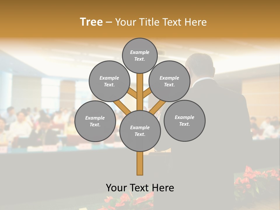 A Man Standing At A Podium In Front Of A Crowd Of People PowerPoint Template