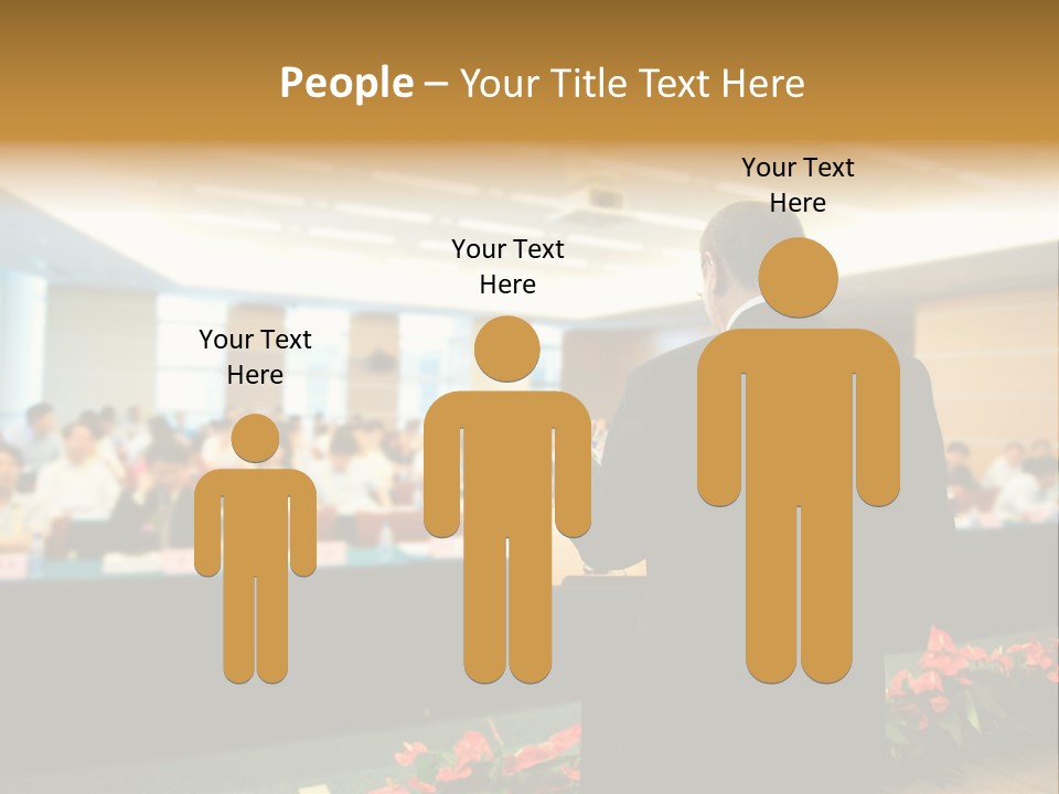 A Man Standing At A Podium In Front Of A Crowd Of People PowerPoint Template