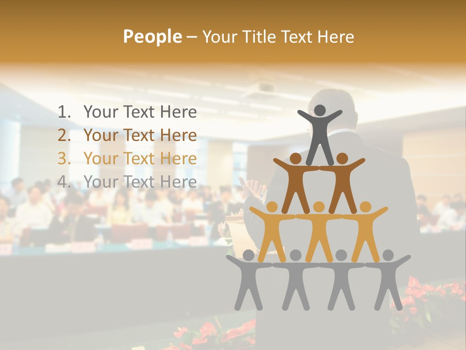 A Man Standing At A Podium In Front Of A Crowd Of People PowerPoint Template