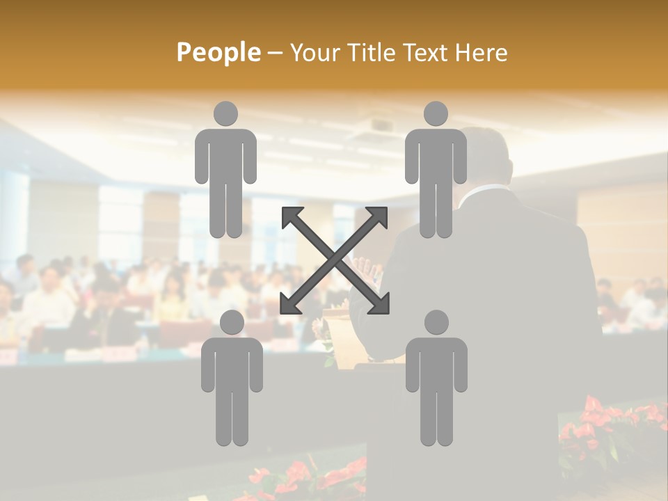 A Man Standing At A Podium In Front Of A Crowd Of People PowerPoint Template