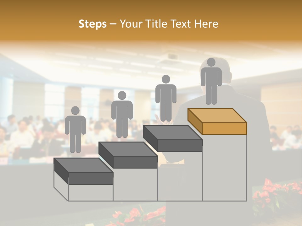 A Man Standing At A Podium In Front Of A Crowd Of People PowerPoint Template