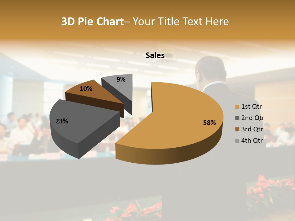 A Man Standing At A Podium In Front Of A Crowd Of People PowerPoint Template