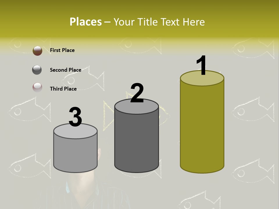 A Man Standing In Front Of A Blackboard With Fish Drawn On It PowerPoint Template