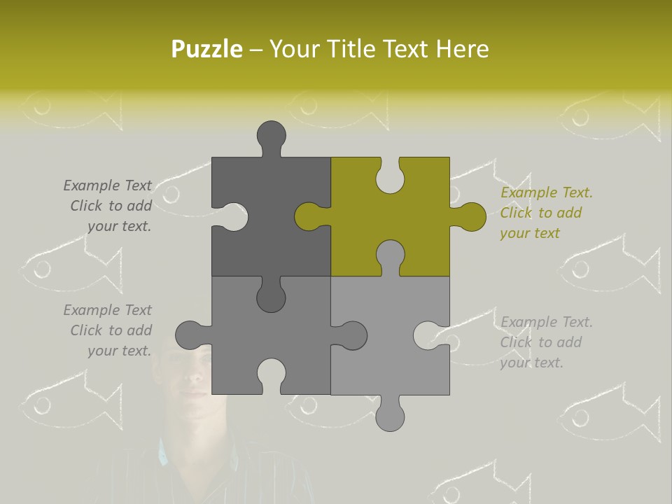 A Man Standing In Front Of A Blackboard With Fish Drawn On It PowerPoint Template