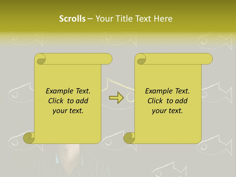 A Man Standing In Front Of A Blackboard With Fish Drawn On It PowerPoint Template
