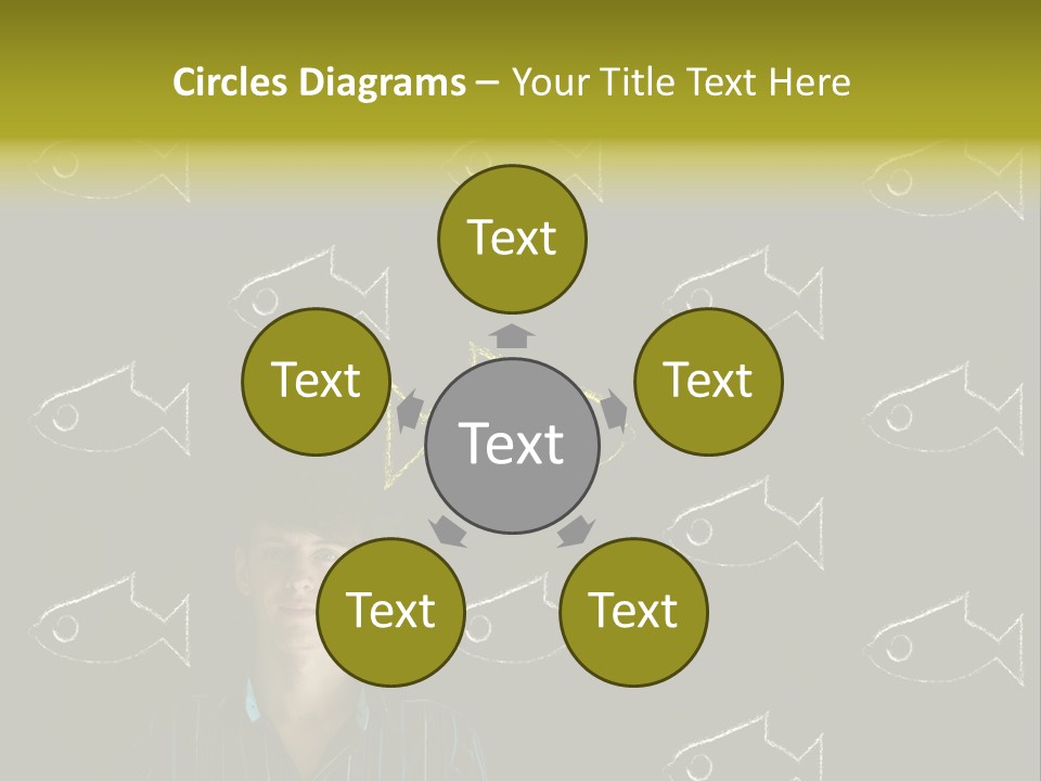 A Man Standing In Front Of A Blackboard With Fish Drawn On It PowerPoint Template