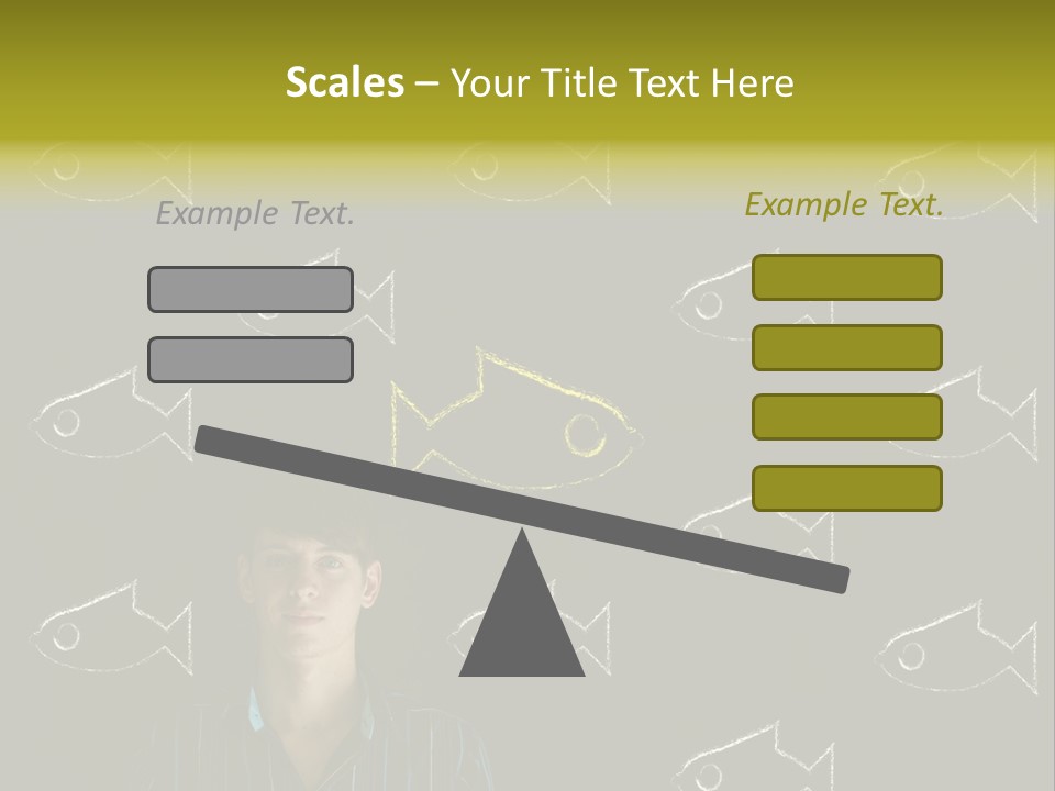 A Man Standing In Front Of A Blackboard With Fish Drawn On It PowerPoint Template