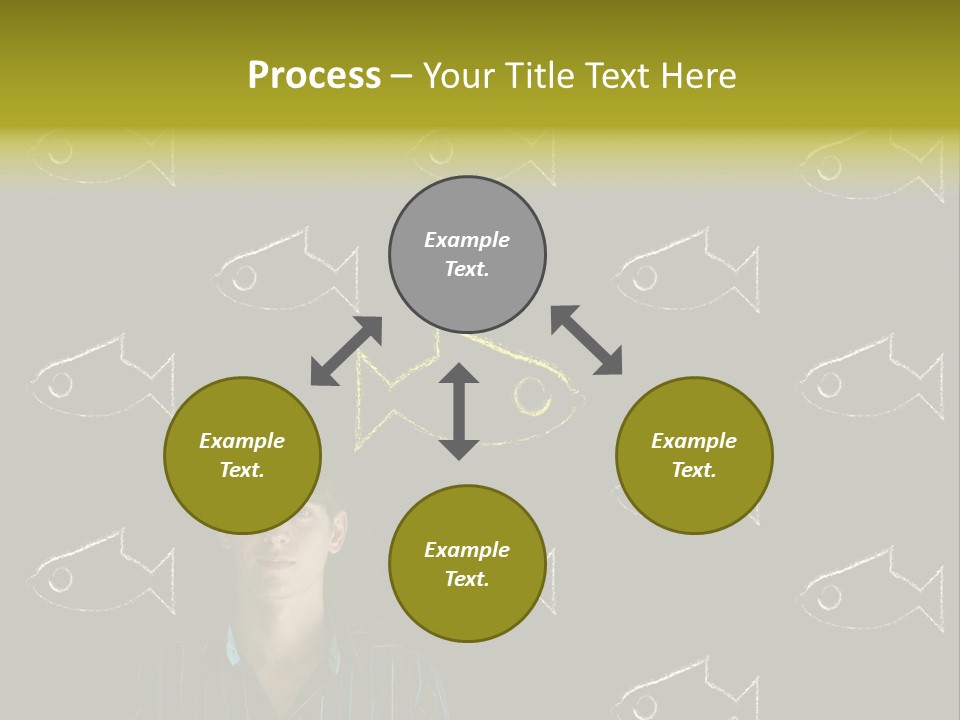 A Man Standing In Front Of A Blackboard With Fish Drawn On It PowerPoint Template