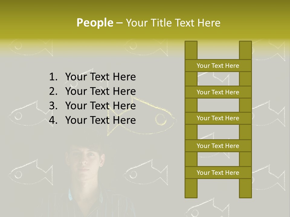 A Man Standing In Front Of A Blackboard With Fish Drawn On It PowerPoint Template