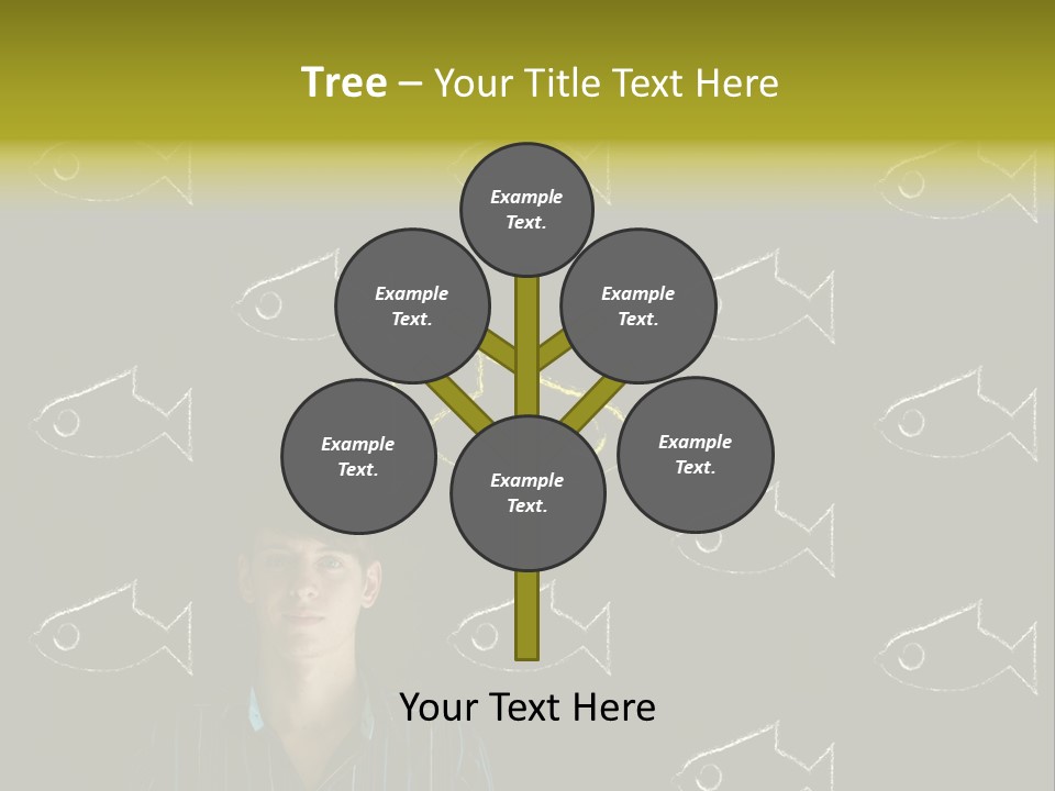 A Man Standing In Front Of A Blackboard With Fish Drawn On It PowerPoint Template