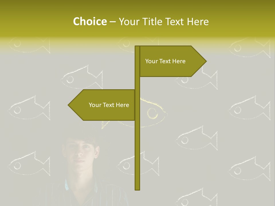 A Man Standing In Front Of A Blackboard With Fish Drawn On It PowerPoint Template