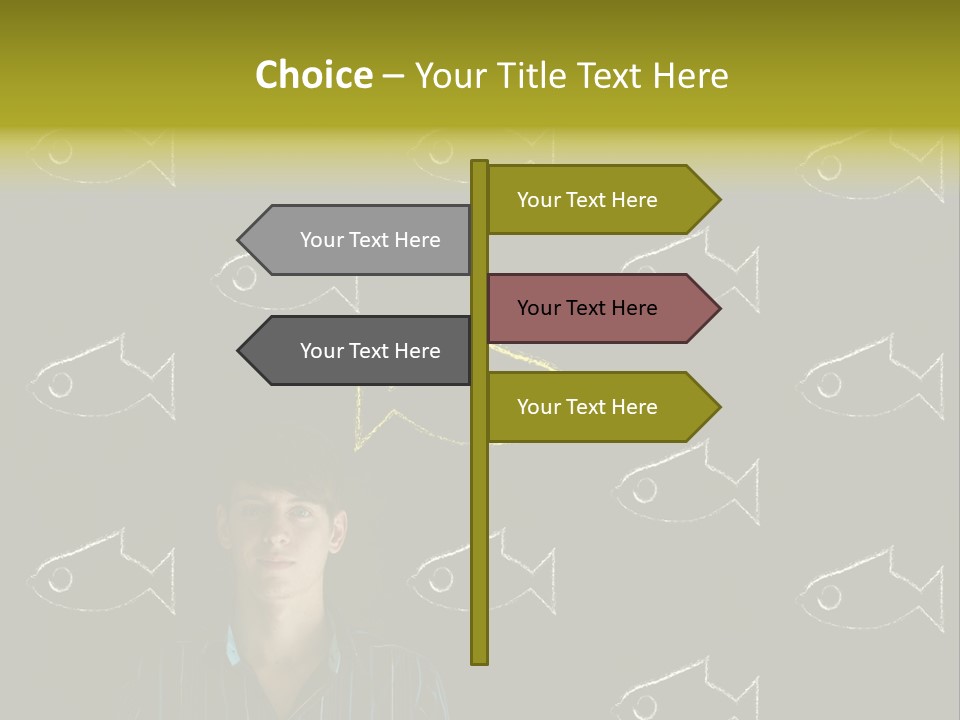 A Man Standing In Front Of A Blackboard With Fish Drawn On It PowerPoint Template