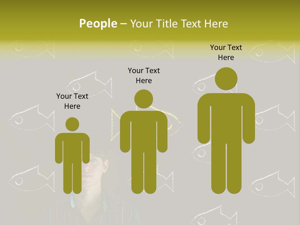 A Man Standing In Front Of A Blackboard With Fish Drawn On It PowerPoint Template