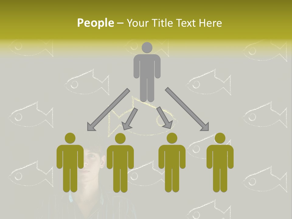 A Man Standing In Front Of A Blackboard With Fish Drawn On It PowerPoint Template