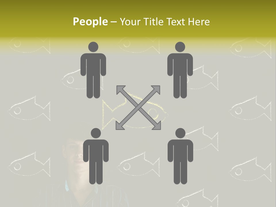 A Man Standing In Front Of A Blackboard With Fish Drawn On It PowerPoint Template