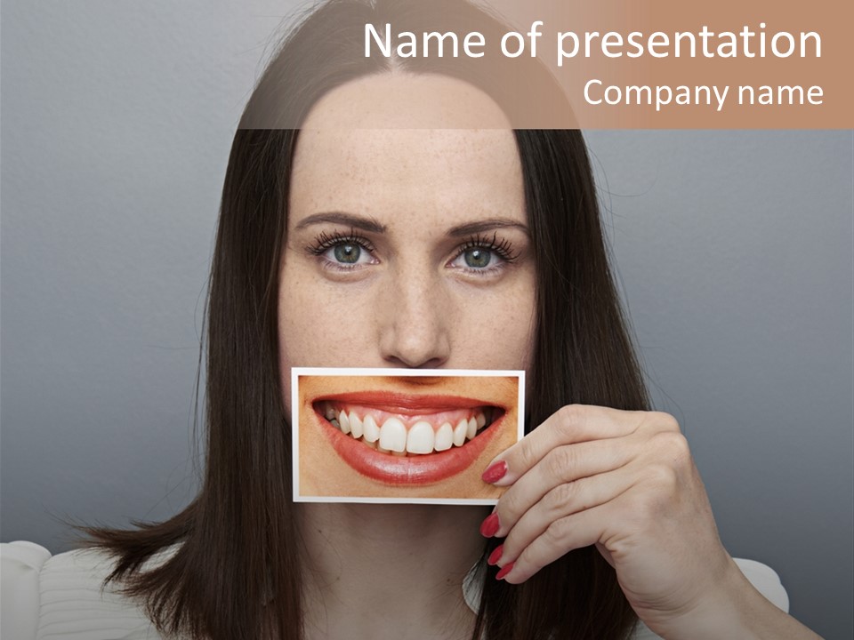 A Woman Holding Up A Piece Of Paper To Her Mouth PowerPoint Template