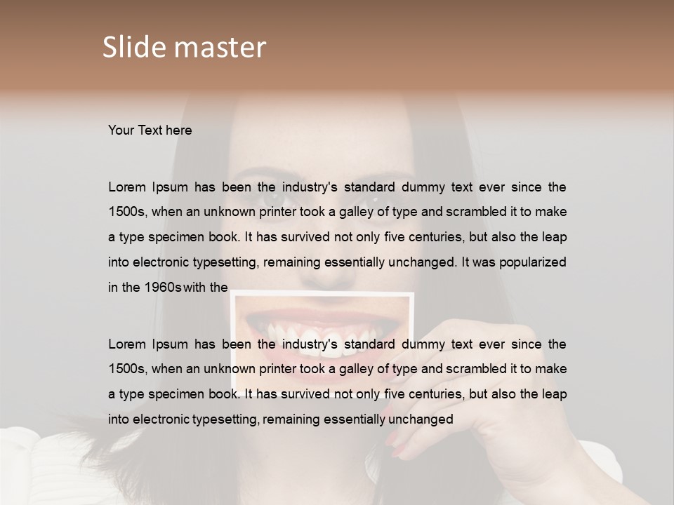 A Woman Holding Up A Piece Of Paper To Her Mouth PowerPoint Template