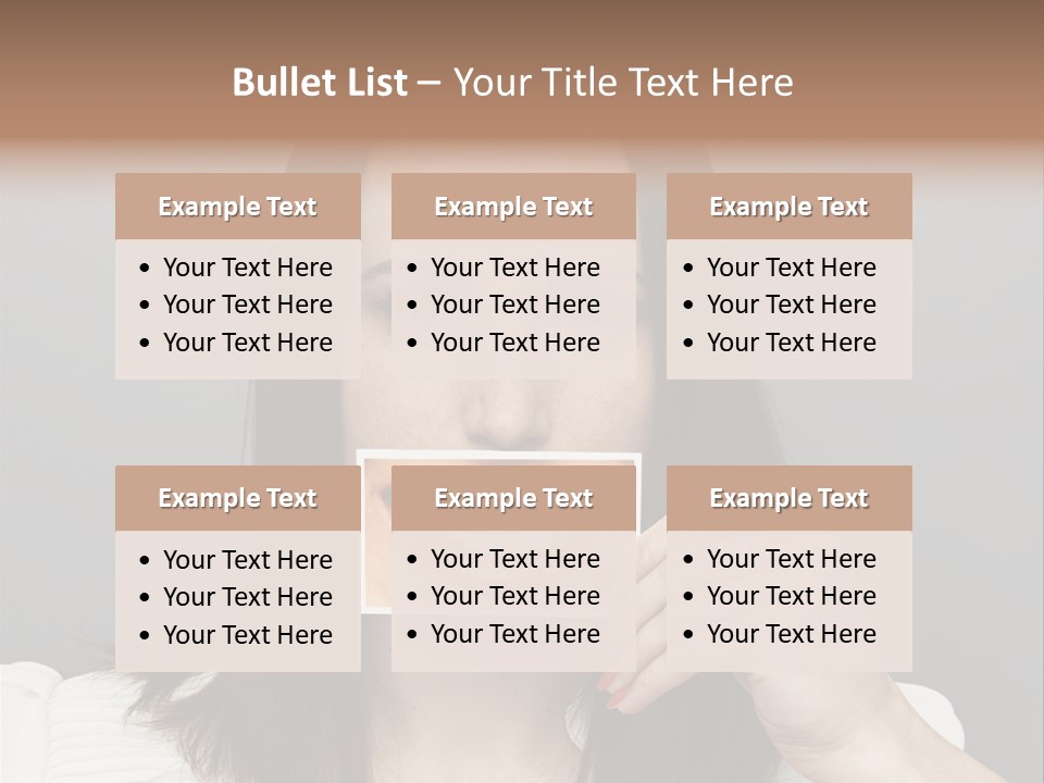 A Woman Holding Up A Piece Of Paper To Her Mouth PowerPoint Template