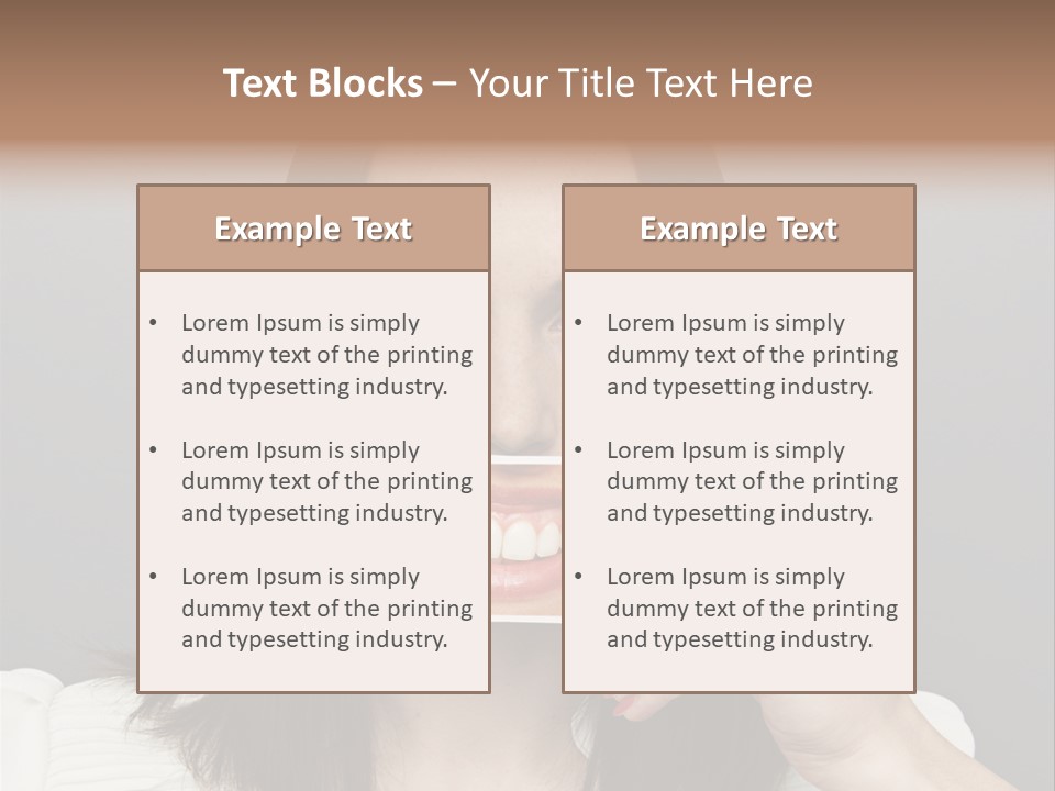 A Woman Holding Up A Piece Of Paper To Her Mouth PowerPoint Template