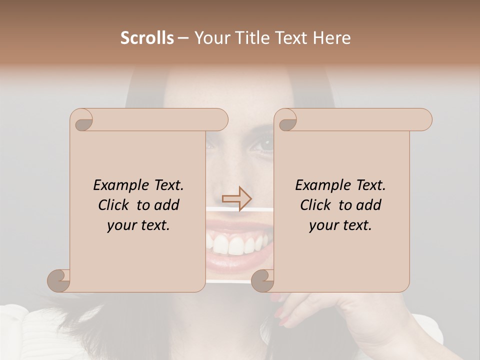 A Woman Holding Up A Piece Of Paper To Her Mouth PowerPoint Template
