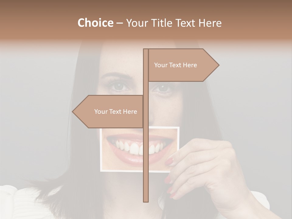 A Woman Holding Up A Piece Of Paper To Her Mouth PowerPoint Template
