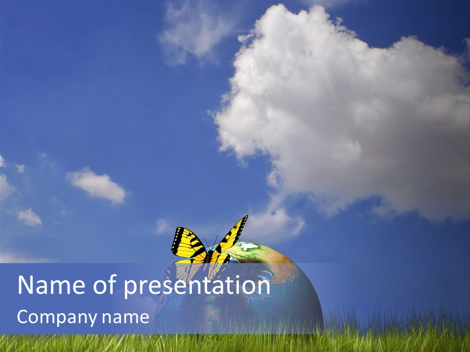 A Butterfly Sitting On Top Of A Ball In The Grass PowerPoint Template