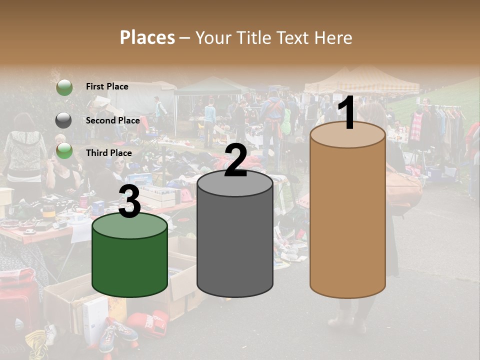 A Group Of People Standing Around A Table With Many Items On It PowerPoint Template