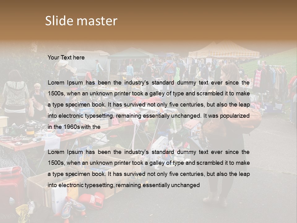 A Group Of People Standing Around A Table With Many Items On It PowerPoint Template