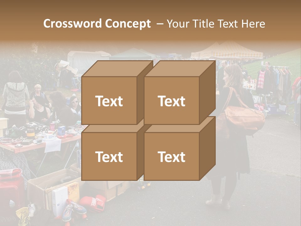 A Group Of People Standing Around A Table With Many Items On It PowerPoint Template