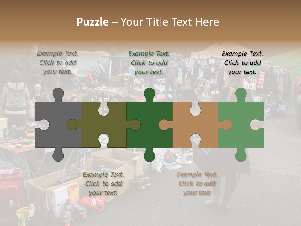 A Group Of People Standing Around A Table With Many Items On It PowerPoint Template