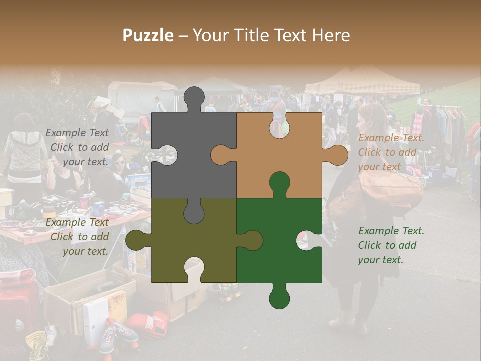 A Group Of People Standing Around A Table With Many Items On It PowerPoint Template